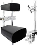 Adjustable Drum Cowbell Mount Holder Clamp for Quick Up or Down Positioning, silver finish, attached to percussion setup.