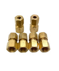 Six brass 1/8 in. NPT female to 3/16 in. OD compression fittings, hex-nut connectors, front view.