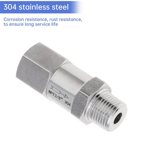 304 stainless steel check valve, 3/8 in NPT male x female, backflow prevention, industrial grade