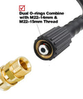 Beefy Brass Pressure Washer Adapter Set Quick Disconnect Kit M22 Male Thread Connector with black hose end