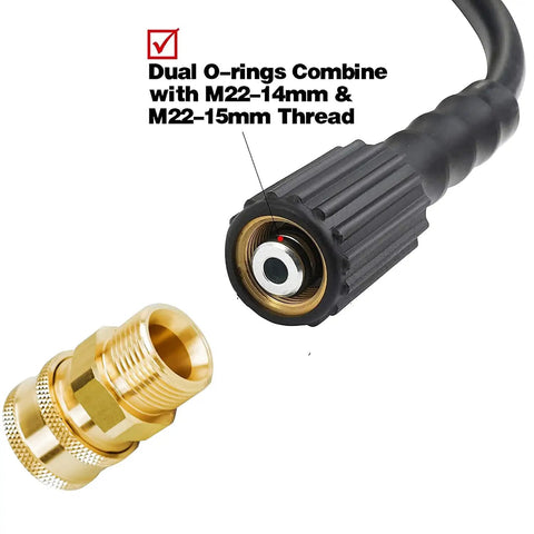 Beefy Brass Pressure Washer Adapter Set Quick Disconnect Kit M22 Male Thread Connector with black hose end