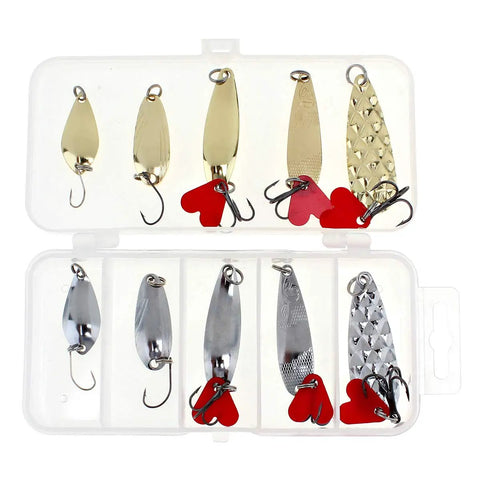 10 Piece Metal Spoons Lures Kit With Hooks Tackle Box Hard Fishing Lures Sequin Baits For Trout Panfish Bass With Rapid Diving Action