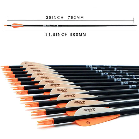 Beefy 30 Inch Carbon Arrows For Target Practice And Bow Hunting 0.309 Inch Outer Diameter With Orange And White Vanes 