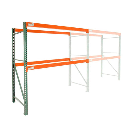 Heavy Duty Teardrop Pallet Rack Add On Unit Built Like A Tank For Quick Tool Free Assembly And High Capacity Warehouse Storage 96 Inches Wide By 36 Deep By 96 Tall with orange beams and green frame