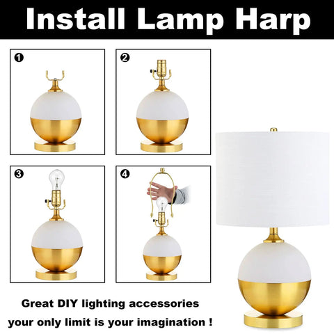 Assembly steps for 2 Piece 8 Inch Lamp Harp Set With Detachable Shade Holder For Table And Floor Lamps, Brass Finish