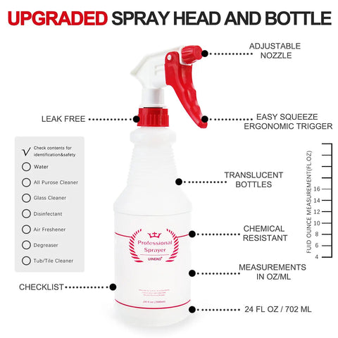 All Purpose Spray Bottles 4 Pack 24 Oz Heavy Duty Leak Proof Workhorse Sprayers With Adjustable Mist To Stream Nozzle features