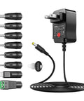 Universal AC DC Power Adapter 12W With 8 Tips 5.5x2.1mm And 5.5x2.5mm Micro USB Output, multiple plugs shown