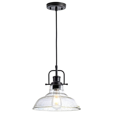 Seeded Glass Pendant Light In Matte Black Finish Dope Industrial Mini Design With Adjustable Rope Height Ideal For Kitchen Island Hallway Foyer Or Dining Room Bulb Not Included