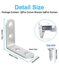 Detail of All In One Stainless Steel L Bracket Set With 80 Screws For Furniture Shelves, showing dimensions and screw size