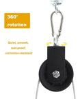 Cable Pulley System With 360 Degree Rotation And Silent Operation for gym gear close-up, showing smooth roller and carabiner attachment.
