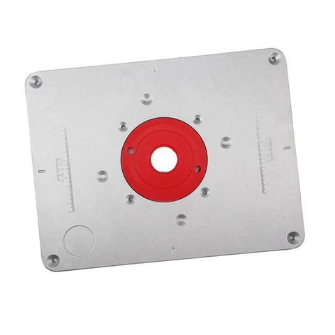 Premium Aluminum Router Table Insert Plate With Easy Adjust Flip Top Design For Woodworking Benches showing red insert circle.