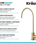Diagram of Kitchen Water Filter Faucet In Brushed Gold Standalone Beverage Faucet For On Demand Clean Water Model FF-100BG