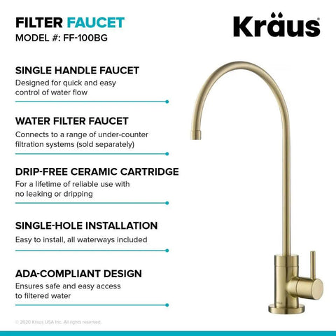 Diagram of Kitchen Water Filter Faucet In Brushed Gold Standalone Beverage Faucet For On Demand Clean Water Model FF-100BG