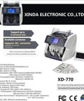 Heavy Duty Cash Counting Machine With Automatic Counterfeit Detector Led Display showing bills and digital screen for quick counting.