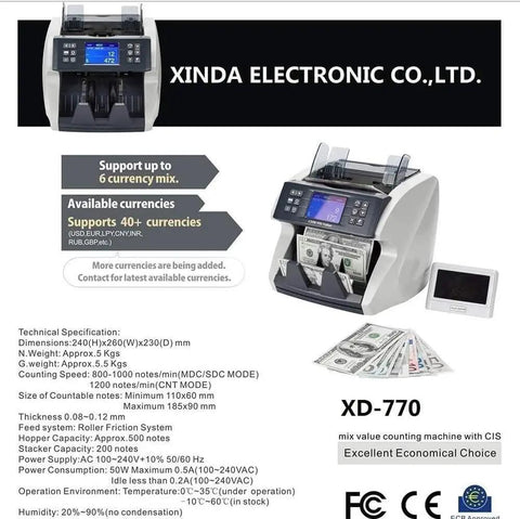 Heavy Duty Cash Counting Machine With Automatic Counterfeit Detector Led Display showing bills and digital screen for quick counting.