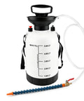 No Fuss 5L Transmission Fluid Pump For ATF And Gear Oil Transfer with 5L reservoir and rubber hose for fluid transfer.