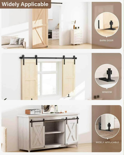 Sliding Barn Door Floor Guide With Adjustable Stay Rollers, Low Profile Flush Design, Bottom Mount, Black Barn Door Hardware