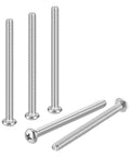 Standard 10-32 Phillips Pan Head Machine Screws, 304 Stainless Steel, 2-1/2 Inch Length, four screws showing rust proof design.