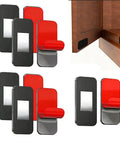 No Drill Magnetic Cabinet Door Catch with ultra strong adhesive mount, embedded in metal, shown in black and red.