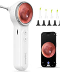 Wireless Digital Otoscope With Built In Screen And Lights For Easy At Home Ear Health Exams, Real Time Viewing, Portable Self Care Tool For Clear Ear Canal Inspections And Quick Self Diagnosis, white handheld device with phone display and tips