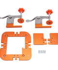 Precision Router Corner Radius Template Set R20 R25 R30 R35 With Secure Board Locking Clamp For Woodworking Slot Positioning Heavy Duty Steel Frame showing orange aluminum clamps and precision templates.