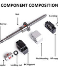 Premium Rolled Ball Screw Set SFU1204 C5 Precision Grade components including ballscrew, nut, coupler, and support brackets.