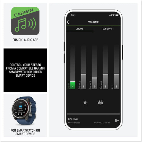 Smartphone app screen showing volume control for Apollo MS-RA800 Marine Stereo With Premium Touchscreen And Built In WiFi Connectivity.