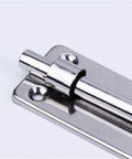 Tough As Nails Heavy Duty Sliding Bolt Door Latch Featuring Auto Return Stainless Steel Gate Lock, close-up view of bolt mechanism.