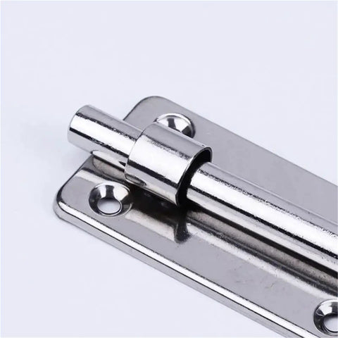 Tough As Nails Heavy Duty Sliding Bolt Door Latch Featuring Auto Return Stainless Steel Gate Lock, close-up view of bolt mechanism.