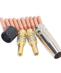 Pro Grade MIG Welding Accessory Kit 14 Piece Red Copper Torch Tips, Gas Nozzles, Connecting Rod Covers for 15AK MIG MAG Torches