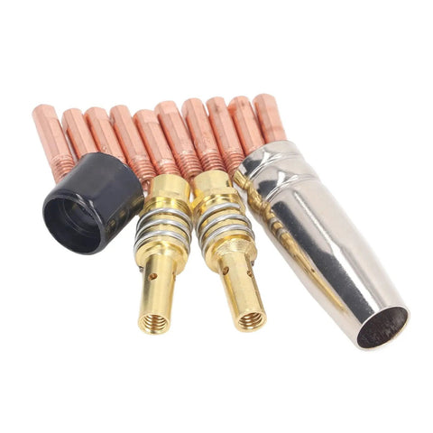 Pro Grade MIG Welding Accessory Kit 14 Piece Red Copper Torch Tips, Gas Nozzles, Connecting Rod Covers for 15AK MIG MAG Torches