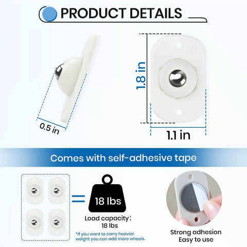 Product details of Self Adhesive Caster Wheels For Appliances 360 Degree Swivel Sliders For Kitchen Small Appliances White 8 Pack