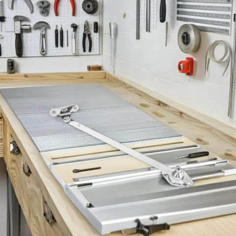 Beefy Heavy Duty Lid Support Hinges For Chest And Cabinet Doors, 12 Inch Soft Close hardware displayed on workbench