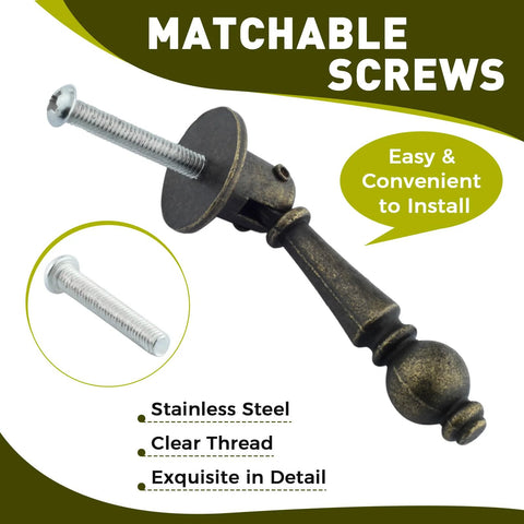 Vintage Cabinet Pulls 2 Pack Antique Bronze Pendant Handles with Mounting Screws shown in detail