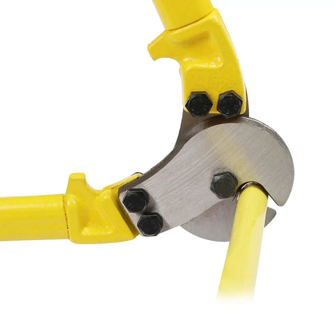 Heavy Duty 18 Inch Cable Cutters With Tapered Jaws For Stainless Steel Wire Rope Cables Industrial Strength Hand Tool Strong Cutting Pliers For Five Sixteenth Inch Cable showing blade detail.