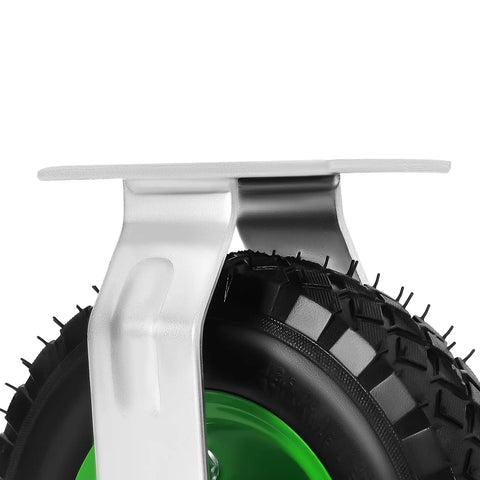 Smooth Rollin Tough As Nails 8 Inch Pneumatic Caster Wheels Set Of Four Heavy Duty Rubber Air Tires with fixed silver bracket.