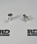 Two aluminum 10 Tooth T5 Timing Pulley With 5mm Bore for 15mm Timing Belt, light-duty CNC projects, side view on white surface