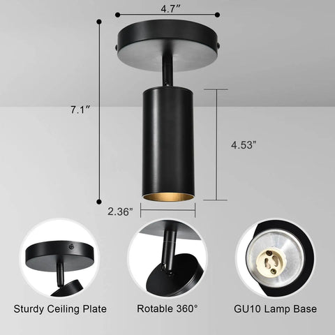 Black GU10 Ceiling Light With 360 Degree Horizontal Rotation And 90 Degree Tilt Adjustable Spotlight Double Head Downlight.