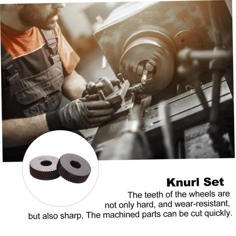 Pro Grade Knurling Tool Wheel Set for Lathe With Diagonal, Pivot Head, And Dual Wheel Options in use on a lathe machine