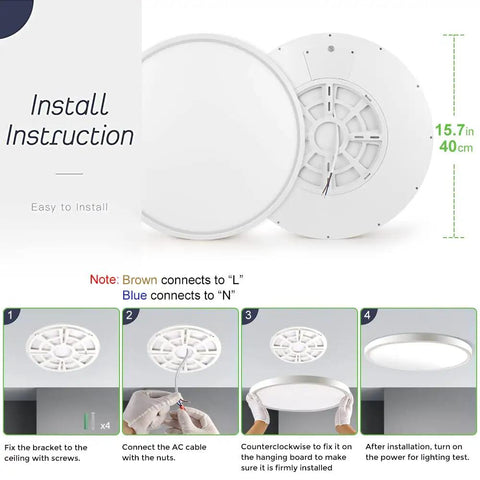 Ultra Slim 15.7 Inch LED Flush Mount Ceiling Light Fixture 5000K Daylight White installation guide.
