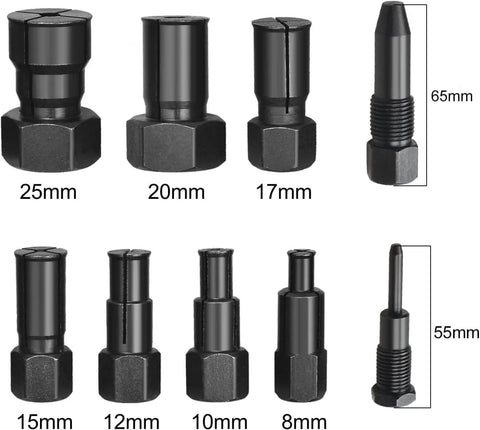 Image of Pro-Grade Motorcycle Blind Bearing Extractor Puller Kit 8-25mm, showing 10-piece durable alloy steel set with sizes and measurements.