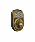 Plymouth Electronic Keypad Deadbolt Lock With Keyless Front Door Entry For Easy No Key Fumble Home Access, Mechanical Key Backup Included, Antique Brass Finish, BE365 V PLY 609, Strong Grade 2 Security