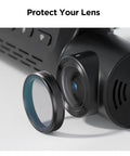 CPL Filter for Dash Cam Front Camera A229 Series and A329S Series next to camera lens, showing anti-glare and fingerprint protection.