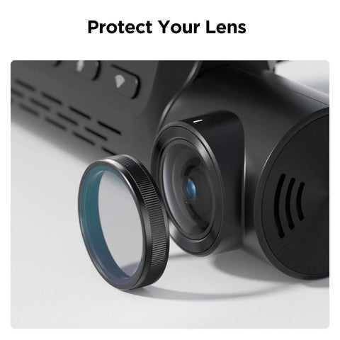 CPL Filter for Dash Cam Front Camera A229 Series and A329S Series next to camera lens, showing anti-glare and fingerprint protection.