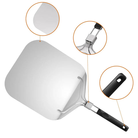 Must Have Pizza Peel Set With Cutter Rocker, Aluminum Peel, Foldable Handle, 13.7 Inch Stainless Steel Rocker Cutter, 10.8 Inch Pizza Server