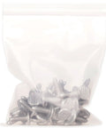 Metric Thumb Screws For License Plate Mounting 25 Pack in a clear bag, showcasing rustproof, heavy duty automotive fasteners.