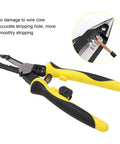Multi Function Wire Stripper And Crimping Pliers With Safety Latch For Electrical DIY Projects, Pro Grade Tool, close-up view