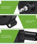 Close-up of Drill Powered Fluid Transfer Pump showing circular connection, sturdy plastic shell, and portable hose attachment.