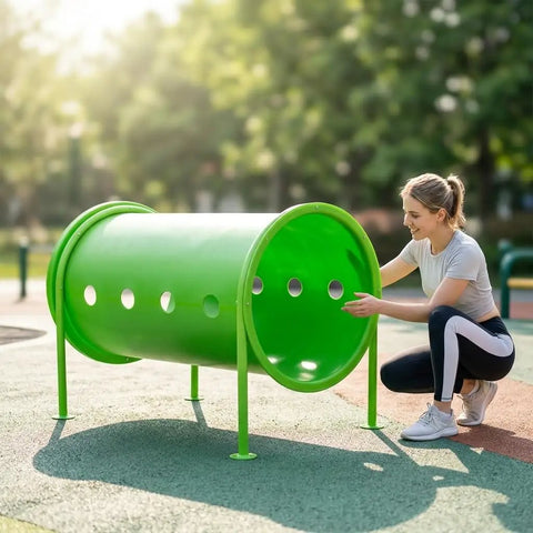 Person assembling Built To Last Outdoor Dog Agility Equipment Set For Backyard Training with metal hurdles and obstacles.
