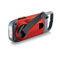 Clipray Clip On Hand Crank Flashlight And Phone Charger For Emergency Prep No Batteries Needed One Minute Crank Delivers Ten Minutes Of Bright LED Light Cherry Red with hand crank extended.
